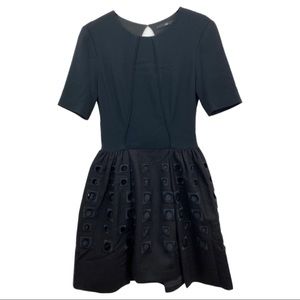 Tibi Black Open Back Flared Dress with Embroidered Circles